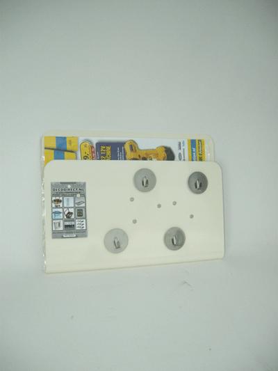 Memo Board with cream magazine rack, with hooks