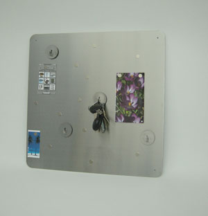 Stainless steel memo board, square with hooks