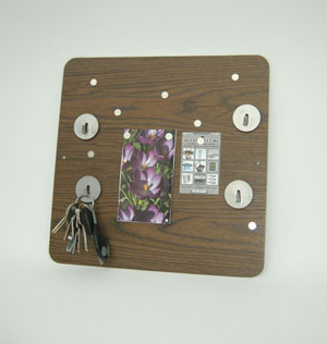 Memo board square "walnut", with hooks