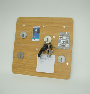 Square memo board "bamboo", with hooks